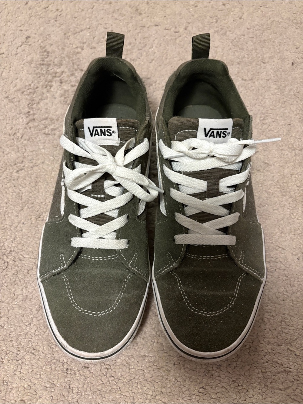 Vans Olive Green Low-Top Skate Sneakers with White Laces